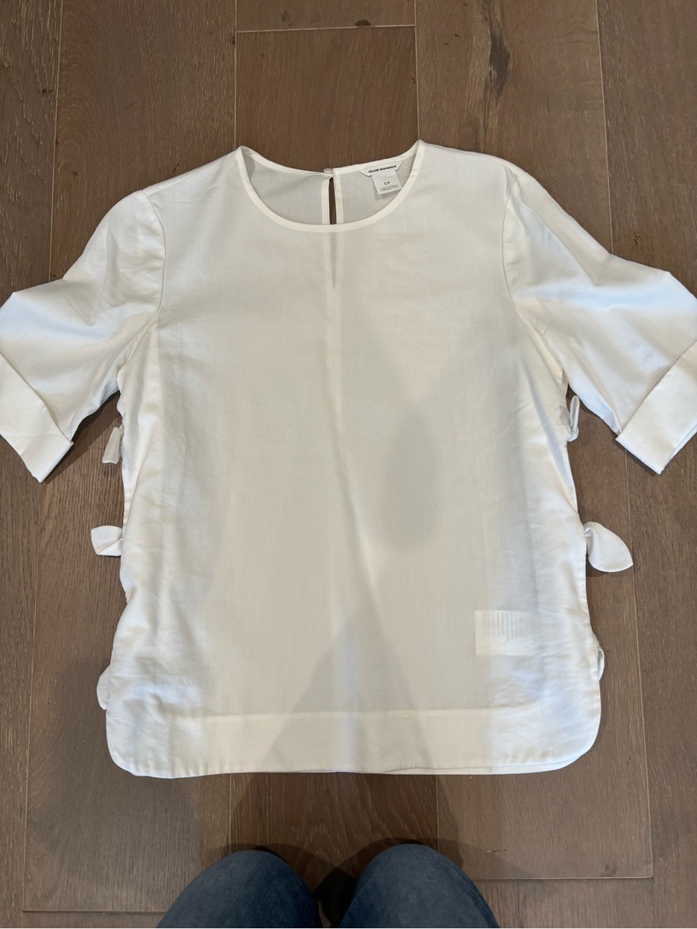 Club Monaco White Short-Sleeve Side-Tie Blouse